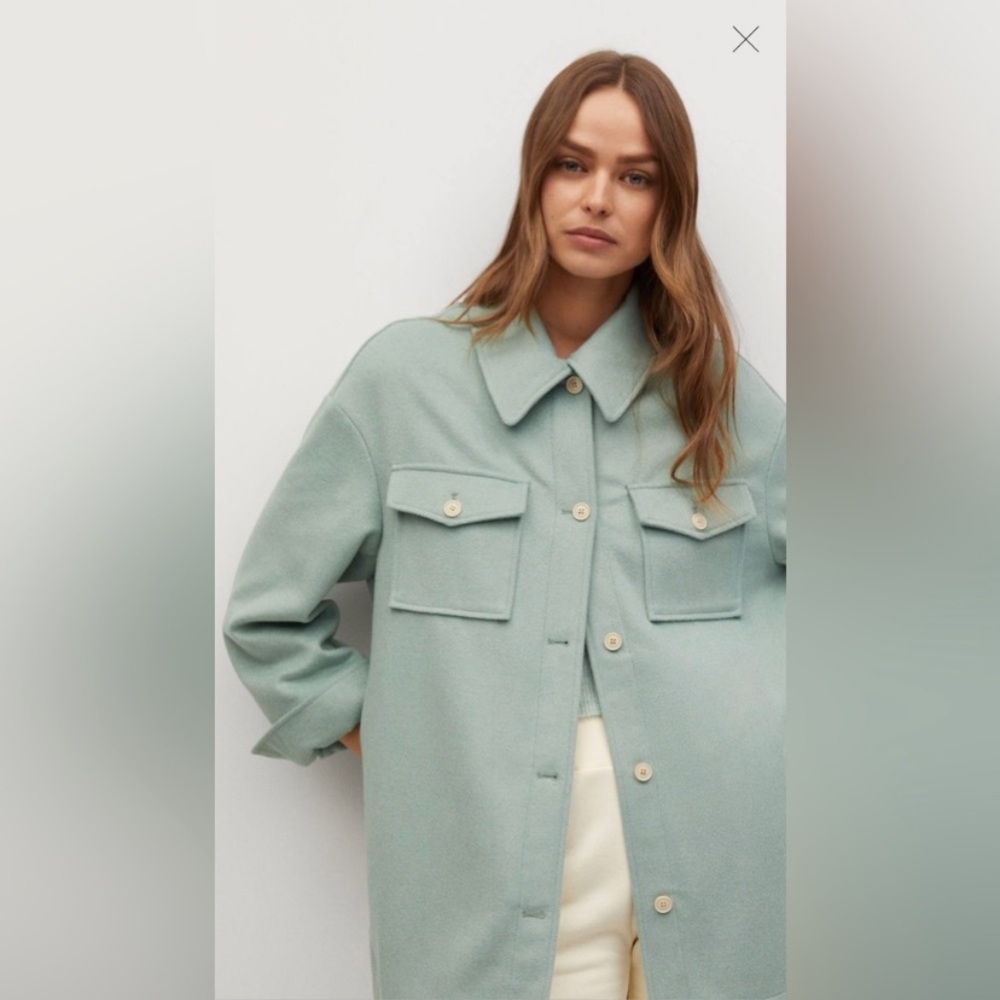 Mango Oversized Wool-Blend Jacket in Mint Green